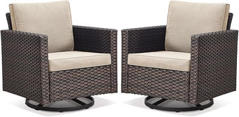 Belord Wicker Chairs Outdoor Bistro Set Oversize Patio Swivel Rocker, Rattan Outdoor Seating Set of 2 Swivel Glider Chairs Wicker Furniture for Porch Deck Backyard with Water-Resistant