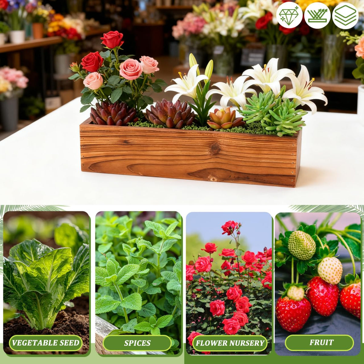 Toddmomy Wood Planter Box Rustic Wood Flower Pot for Succulents Herbs and Small Plants 11.81 X 3.74 X 2.75 in Indoor Outdoor Window Sill Garden Balcony Office Decor