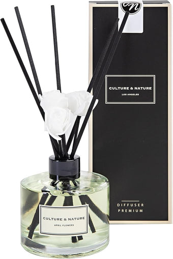 CULTURE & NATURE Reed Diffuser Set 6.7oz (200ml) April Flower Scented Diffuser with Sticks Home Fragrance Reed Diffuser for Bathroom Shelf Decor
