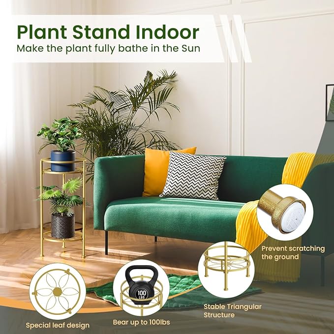 H HOMEXIN Plant Stand Indoor, 2 Tier Metal Tall Plant Stands 23.4" Multiple Plant Rack Holder, Heavy Duty Rustproof Flower Shelf Display for Apartment Corner Home Garden Patio