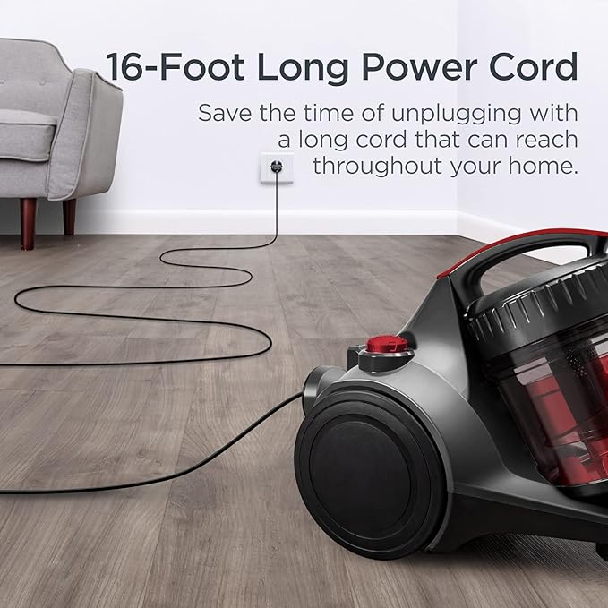 Eureka Bagless Canister Vacuum Cleaner, Lightweight Vac for Carpets and Hard Floors, Red, Whirlwind NEN110D