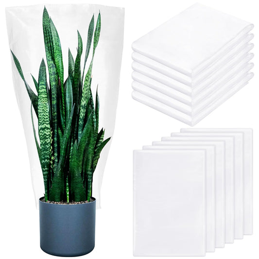 Perthlin 6 Pcs Winter Plant Covers Freeze Protection Small Plastic Clear Film Cover Shelter Bags Waterproof Frost Cloth for Outdoor Plants Greenhouse Garden Rain Frost Protection(15.7 x 27.6 Inch)