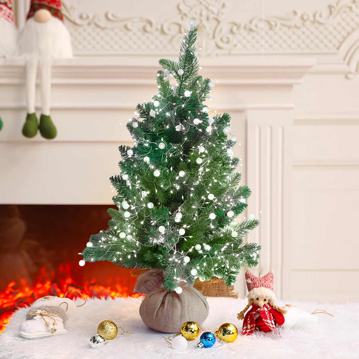 Battery Powered Fairy Lights with Remote, 100 LED Cluster Lights Christmas Waterproof Twinkly Globe String Lights for Christmas Tree Copper Wire Firecracker Light for Bedroom Indoor Decoration