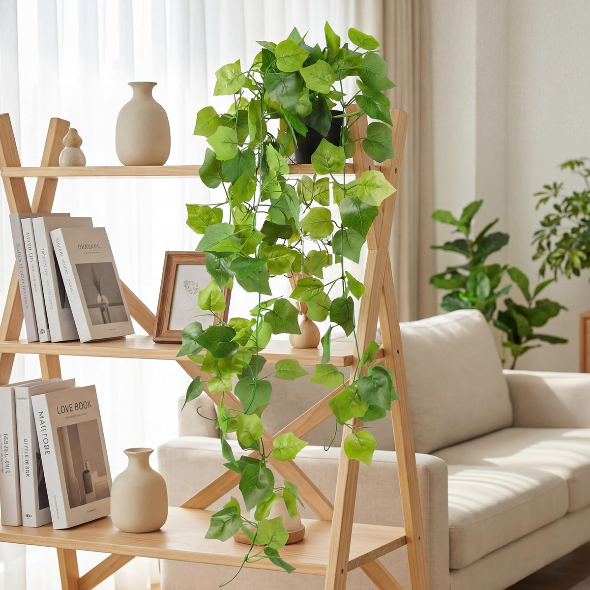 Rivvlive 4 Pack Grape Leaf Vines, 35" Fake Greenery Hanging Plants