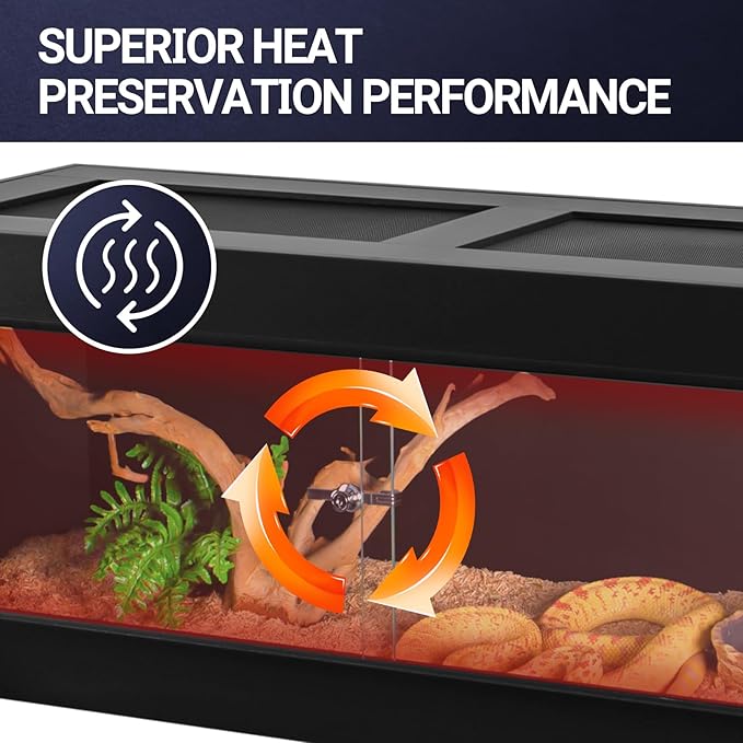 REPTI ZOO 68 Gallon PVC Reptile Terrariums, 48x18x18 Reptile Tanks Enclosure for Bearded Dragon Ball Python Snake Gecko, PVC Reptile Lounge Habitat with Glass Sliding Door & Top Screen Ventilation