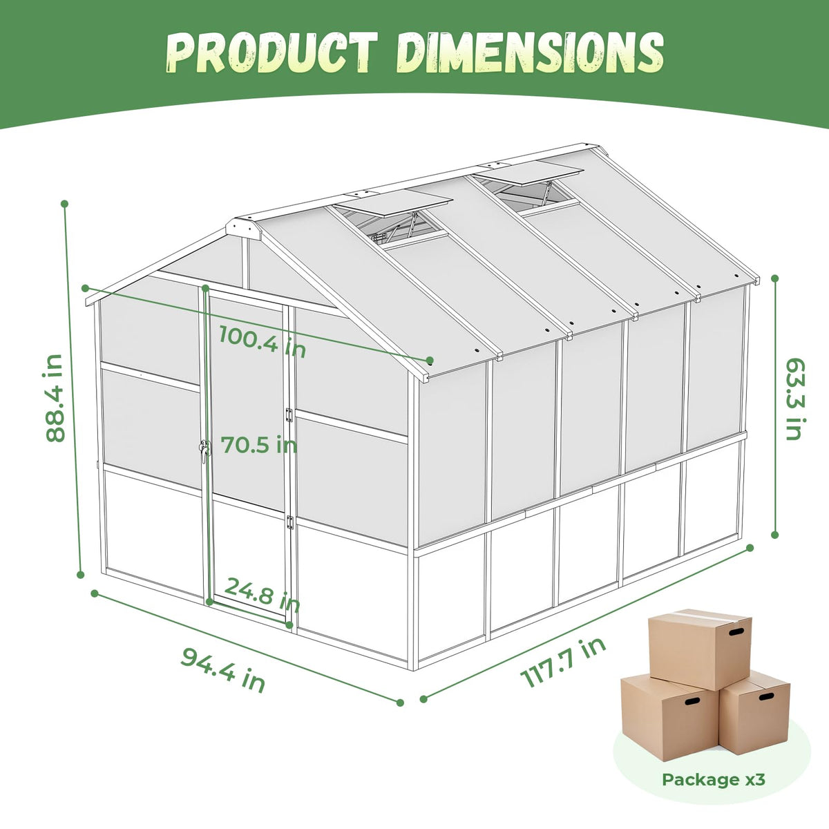 Jocoevol 8x10FT Walk-in Wooden Greenhouse for Outdoor Garden Backyard
