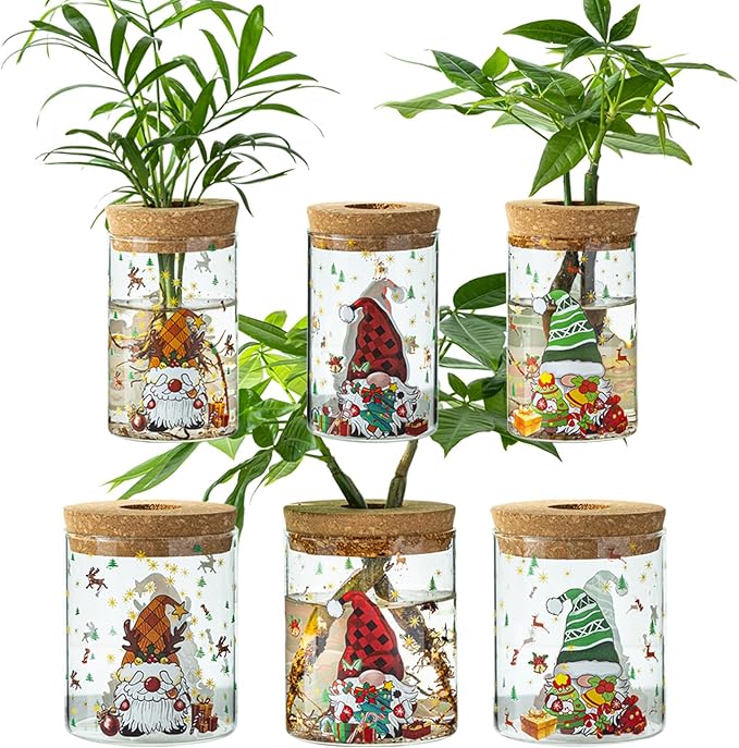 Christmas Vase, Christmas Themed Propagation Stations, Glass Propagation Vases for Plants, Cuttings, Desktop Planter Vase for Home & Office Decor, Set of 6 (3 Large & 3 Small)