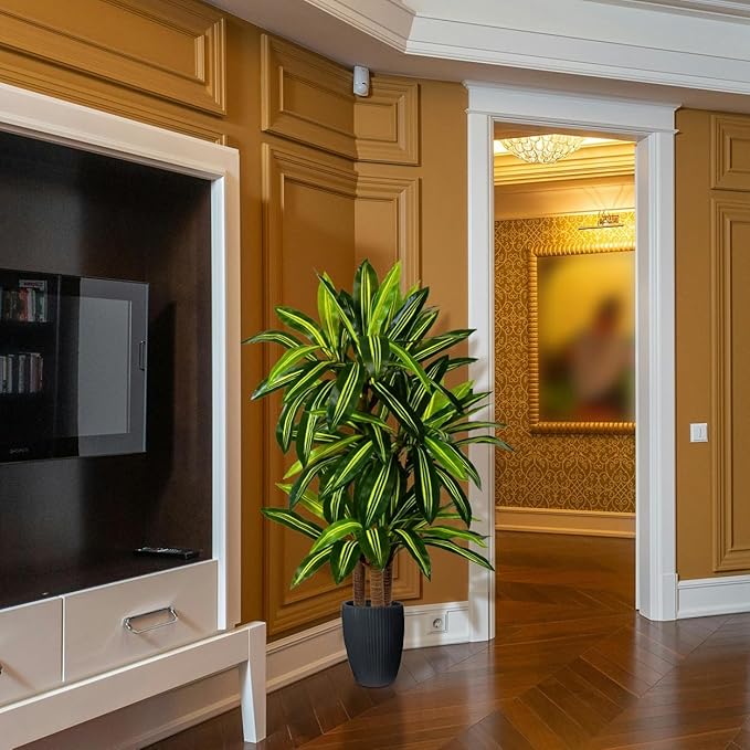 Artificial Dracaena Tree 5ft, Fake Yucca Plant with White Planter and Lifelike Leaves, Faux Dracaena Tall Floor Trees for Home Office Garden Décor