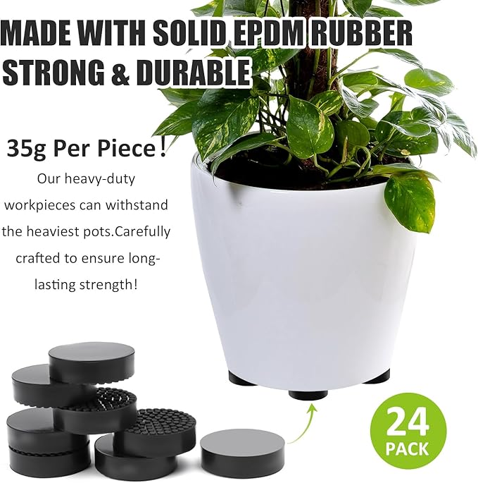 24 Pack Invisible Pot Feet with Enhanced Non-Slip Surface Grip Plant Pots and Flowers, Solid Rubber Pots Risers, Pot Lifters for Indoor or Outdoor Planters