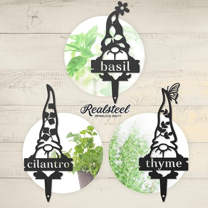 RealSteel Brand, Gnome Plant Markers for Outdoors, Garden Labels Metal Stake, Plant Tags, Garden Sign for Vegetables, Outdoor Decorations, Yard and Gardening Gift - Radish