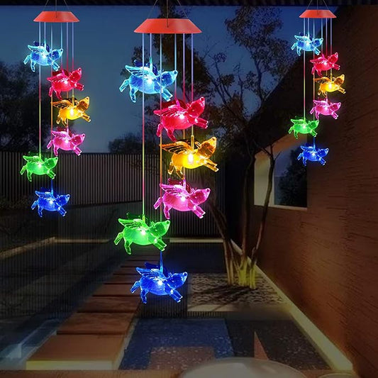 Outdoor Solar Flying Pig Wind Chimes Lights for Home/Garden/Rooms/Patio/Indoor/Outside Decor, Memorial Wind Catcher,Color Changing Waterproof Blessing Wind Bells Gifts for Mom, Women,Grandma,Family
