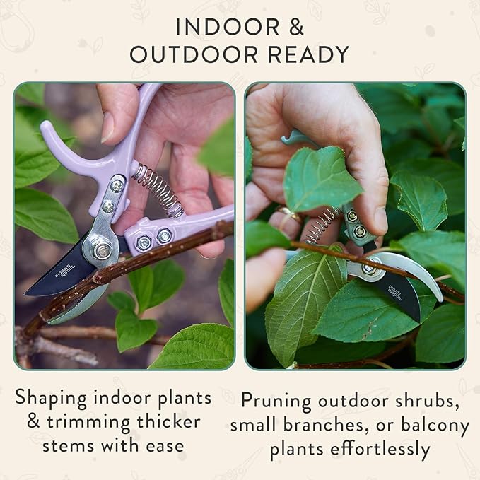 Modern Sprout Hand Pruners - Lightweight Pruning Shears W/Easy Lock- Gardening Scissors - Bypass Sharp Carbon Steel Blade - Rust Resistant - Garden Tools - Reusable Holster - Ocean