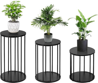 Leinade Plant Stand Indoor,small plant stool,Flower Pot Corner stand holder,Mid Century Heavy Duty Metal Tall Home Decor,Modern Round End Table,Small Rustic Display Stand for Living Room,Bedroom(Black,3 Packs)