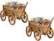 Giantex Wood Wagon Planter Set of 2, Rustic Rolling Flower Pot Stand with Wheels, Handle & Drainage Hole for Growing Vegetables Herbs, Indoor Outdoor Decorative Cart for Patio Balcony Garden