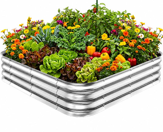 Square Raised Garden Bed 4x4 ft for Vegetables, Herbs & Flowers, 12" Deep