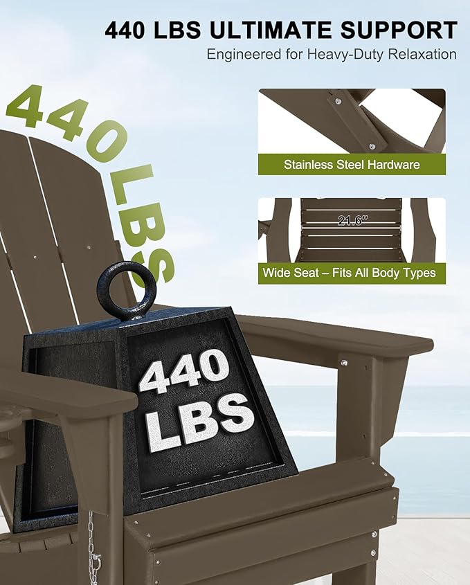 Folding Adirondack Chairs - Plastic Adirondack Chairs with Cup Holder, Weather Resistant for Outdoor, Patio, Lawn, Garden, Backyard Deck, Fire Pit - Dark Brown