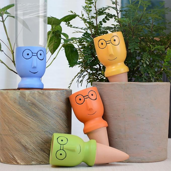 4 PCS Plant Watering Devices, Terracotta Watering Spikes Self Watering Planter Insert Plant Watering Globes for Indoor Outdoor Plants Automatic Vacation Plant Waterer with Slow Release Watering System