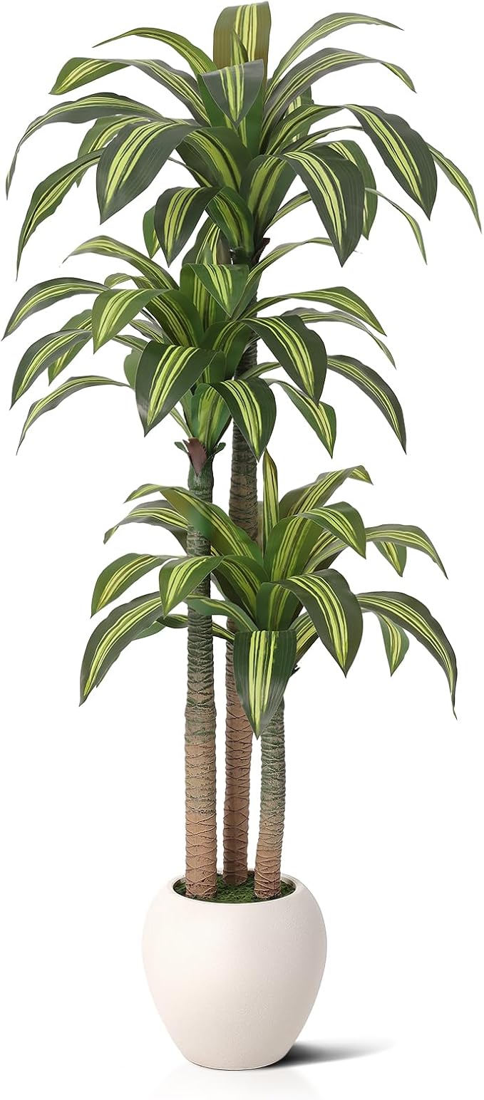 VeriNatural Artificial Dracaena Tree Indoor - 6FT UV Resistant Fake Outdoor Plants with Planter- Tall Faux Tree for Front Porch, Patio, Garden, Wedding, Home, Living Room Decor, VN151