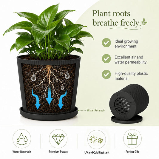 5 Plant Pots Indoor,4.8+5.5+6+6.5+7 In Flower Pots with Saucers & Drainage
