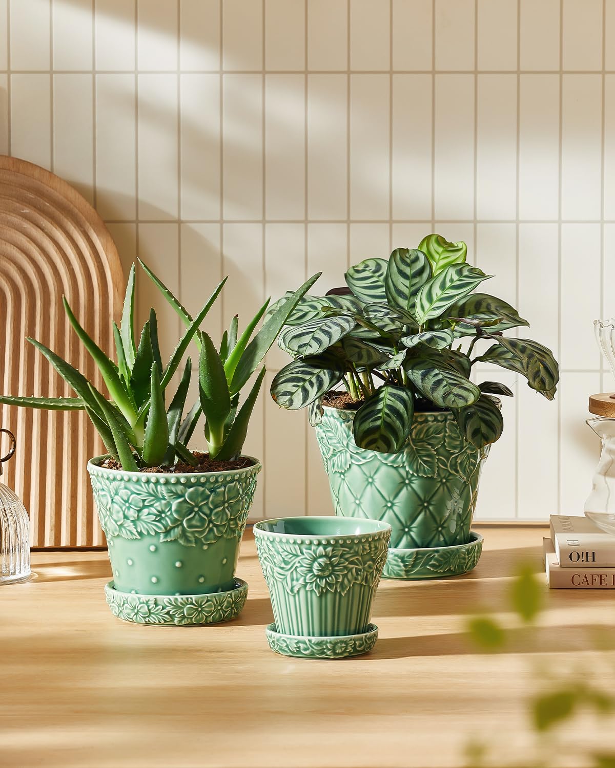 Metahom 4.9 Inch Ceramic Pots for Plants, Flower Pots Set of 4, Green Color