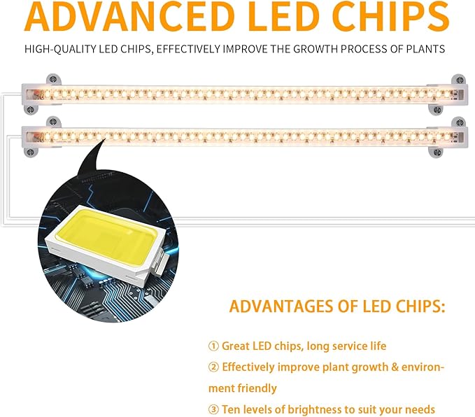 Two Strip Growing Lamp for Indoor Plants, 3500K Full Spectrum LED Grow Light Strips with Auto ON/Off 3/9/12H Timer & 10 Dimmable Levels for Green House Succulent (2 Headx2 Pack)