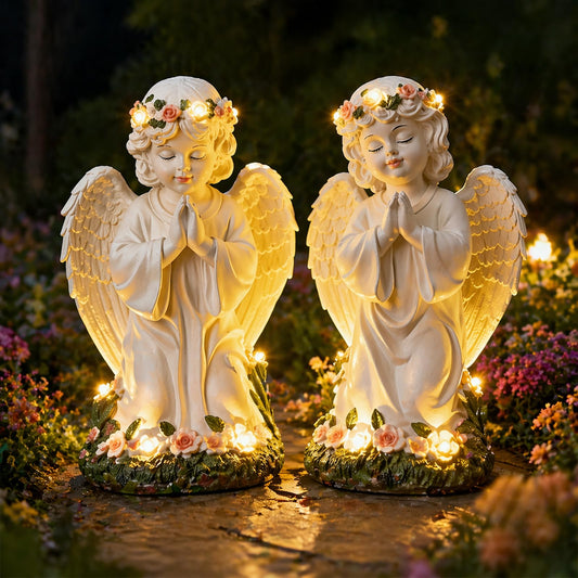 Amyhill 2 Pack Angel Garden Decor Statue Solar Outdoor Figurine Angel Gifts for Women Mom Grandma Light up Cherub Ornaments Outside Yard Lawn Patio Porch Sculpture Decorations