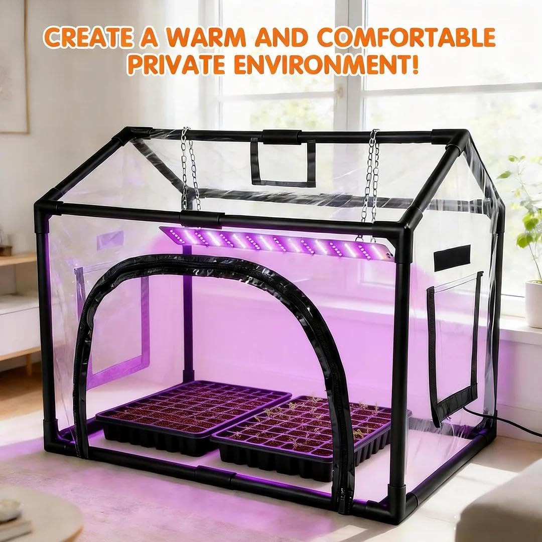 Heliotera Mini Greenhouse with Grow Light for Indoor Seed Starting (Black)