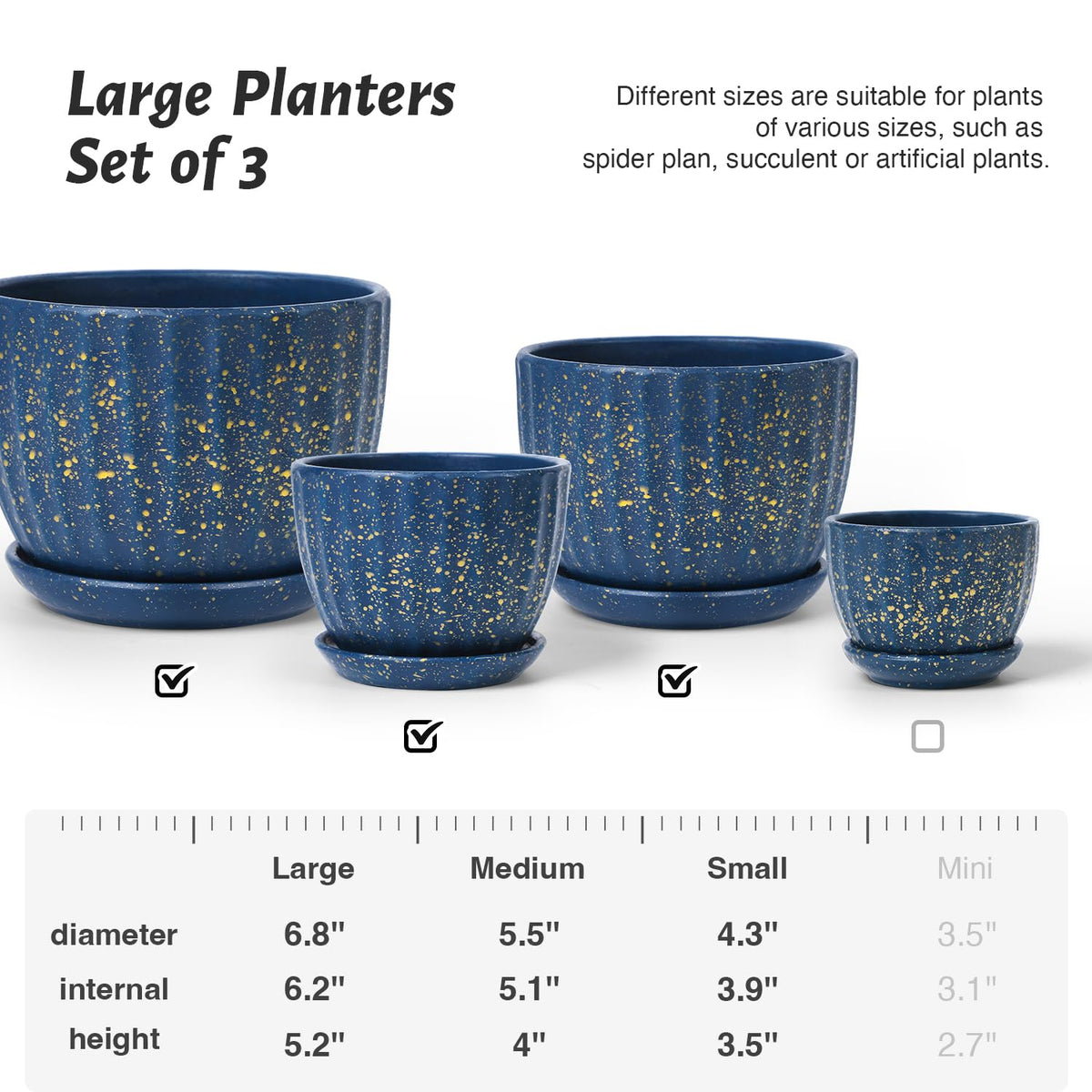 4/5/6 Inches Ceramic Plant Pots with Drainage Holes and Saucer Set of 3