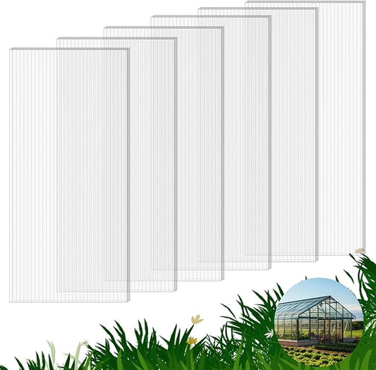 6 Pack Polycarbonate Greenhouse Panels, 4' x 2' x 0.32" Twin-Wall Polycarbonate Sheets for All Weather Green house Covering, Clear Greenhouse Panels, Excellent Light Transmission & Weather Resistance