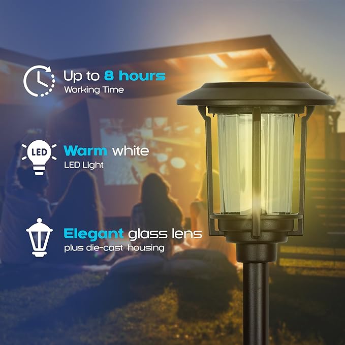 Smart Yard Solar LED Pathway Lights - 6 Pack, Nickel Finish, Modern Metal Design, Waterproof Outdoor Yard Lights, Automatic Rechargeable for Garden, Patio, and Pathways