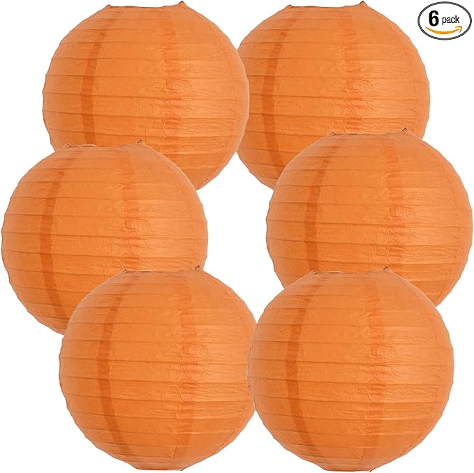 BEISHIDA 8-Inch Orange Round Paper Lanterns Hanging Decorative Chinese Paper Lanterns Lamp for Birthday Wedding Party Decoration and Baby Bridal Shower（6 Packs）
