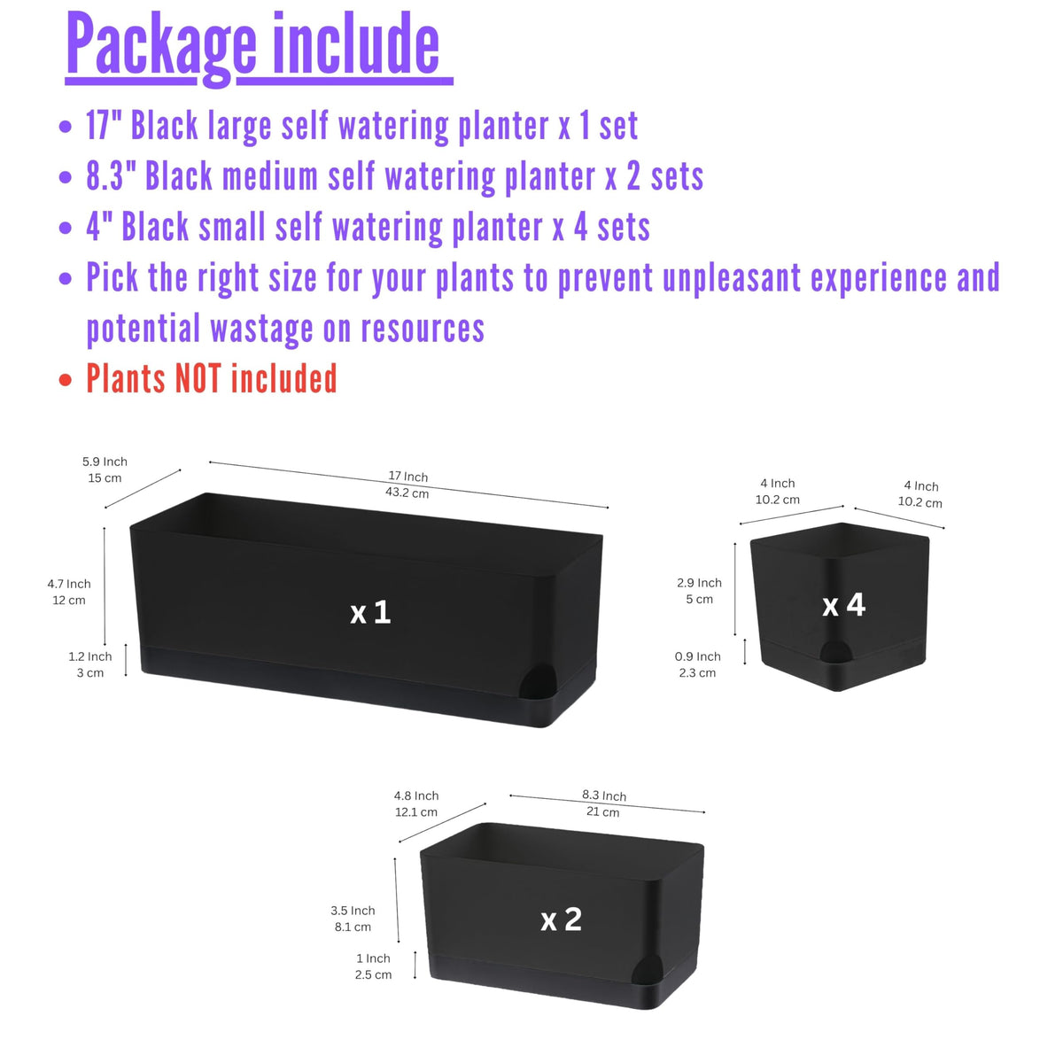 LaLaGreen Planters for Indoor Plants (7 Pack) Rectangular Flower Boxes