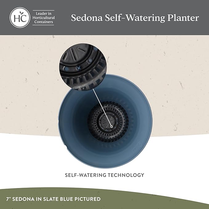 The HC Companies Sedona Round Self-Watering Pot - Lightweight Self Care Planter - Plastic Planter for Herbs & More - Durable Plant Pots for Indoor Plants & Outdoor Plants (14" Warm Gray, Pack of 1)