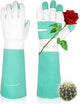 HANDLANDY Long Gardening Gloves for Men & Women, Thorn Proof Rose Pruning Gloves Leather Gauntlets Garden Glove Yard Work Glove (Medium, Green)