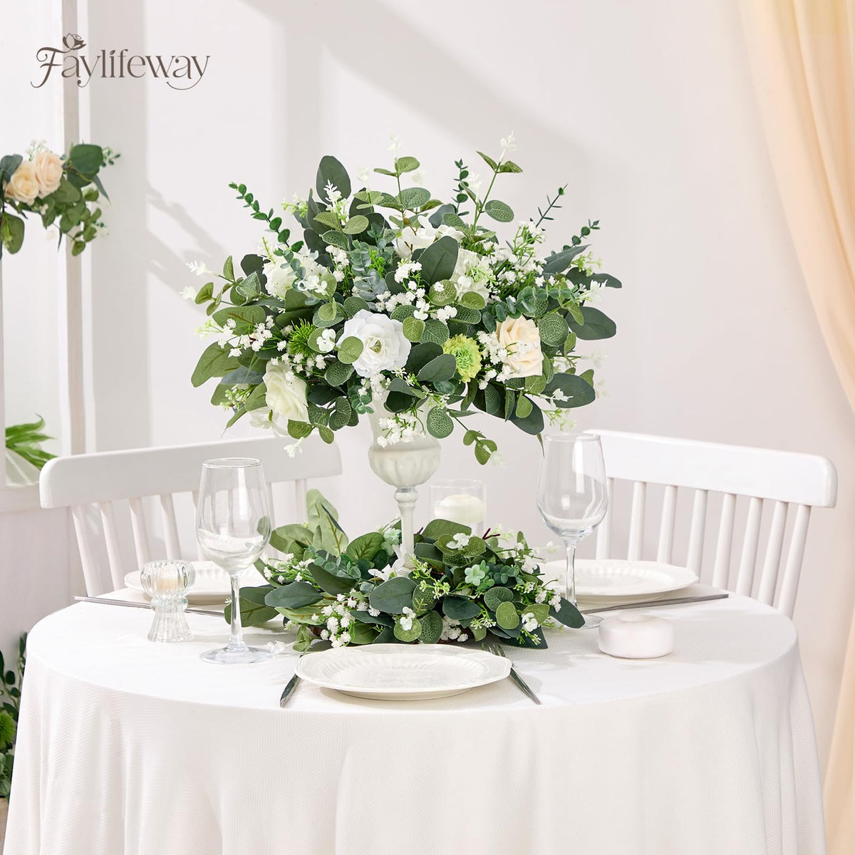 Faylifeway 240 Pcs Artificial Eucalyptus & Baby Breath Greenery Stems