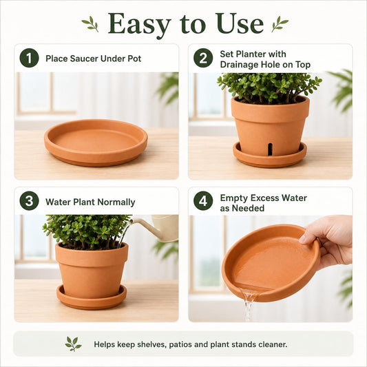 10 Inch Terracotta Round Plant Saucer, Natural Clay Drip Tray