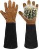 HANDLANDY Leather Gardening Gloves for Men & Women, Rose Pruning Thorn Proof Garden Glove, Long Sleeve Gauntlet Gloves (Black-brown, Large (Pack of 1))