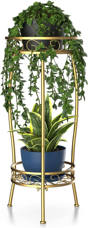 H HOMEXIN Plant Stand Indoor- 2 Tier Metal Tall Plant Stand 26.5" Flower Stand Holder Heavy Duty Rustproof Plant Shelf Rack for Corner Garden Patio Lawn Balcony office Outdoor