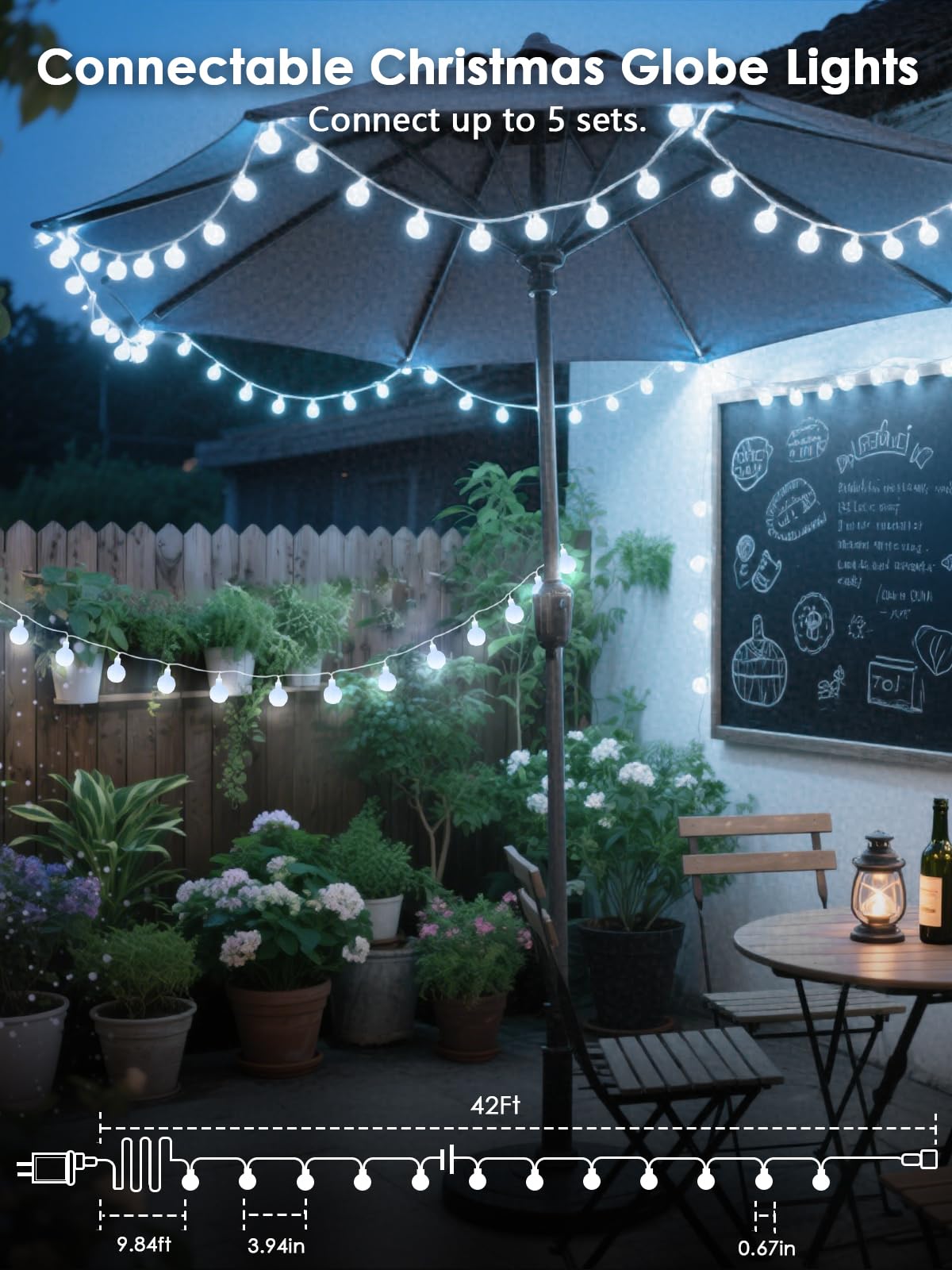Connectable 43FT 100LED Globe String Lights Indoor, Smart Classroom Lights