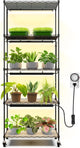 Barrina CX91 5-Tier Plant Stand with Grow Lights for Indoor Plants, Metal Plant Shelf Display Rack with 1.6FT 25W(Per Light) Full Spectrum Plant Lights for Indoor, Balcony, Living Room, 23.6x13.8x59IN