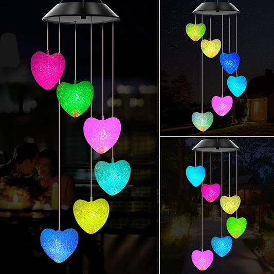 Solar Wind Chimes Outdoor Color Changing Lights, Gift for Women Mom Grandma Sister Best Gifts, Wind Chimes Unique Outdoor Garden Yard Decor (Heart)