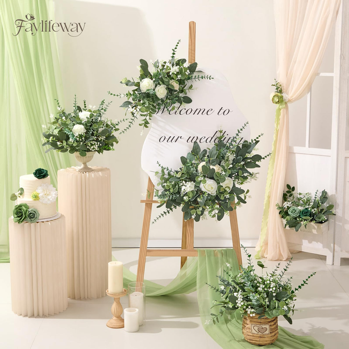 Faylifeway 240 Pcs Artificial Eucalyptus & Baby Breath Greenery Stems