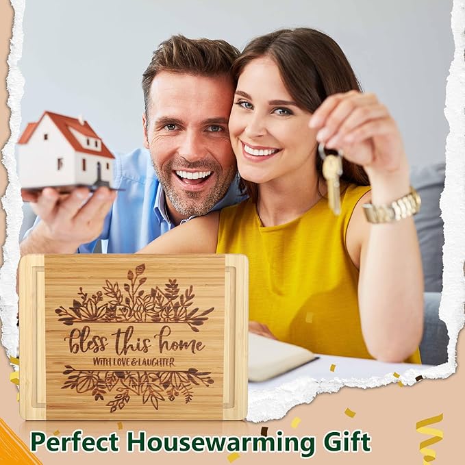 House Warming Gifts New Home, Engraved Cutting Board Housewarming Gifts, New Home Gift Ideas for New Homeowner, New House Gifts for Women Men Couple Neighbor Friend Family - Bless This Home