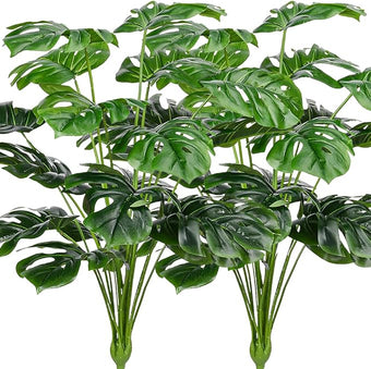 CLONG Artificial Palm Leaves Plants Faux Fake Monstera Turtle Leaf Tropical Large Palm Tree Leaves Plant Outdoor UV Resistant Plastic Plants (2 Pcs, Green)