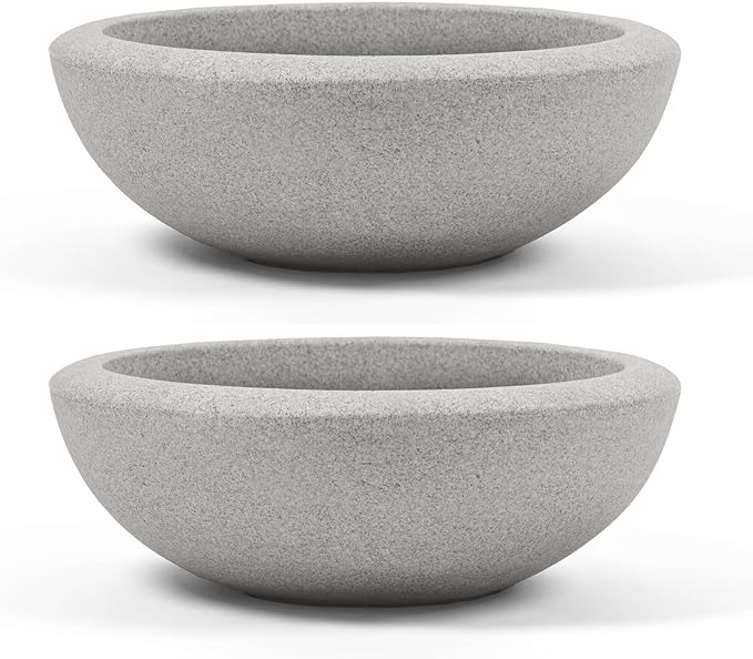 ARBORA 26" Santorini Bowl 2-Pack with Stone Blend Concrete Gray Finish - Polyresin Indoor and Outdoor Planters, Durable, Weatherproof, Lightweight, Large Plant Pots for Patio, Garden, Deck, Entryway