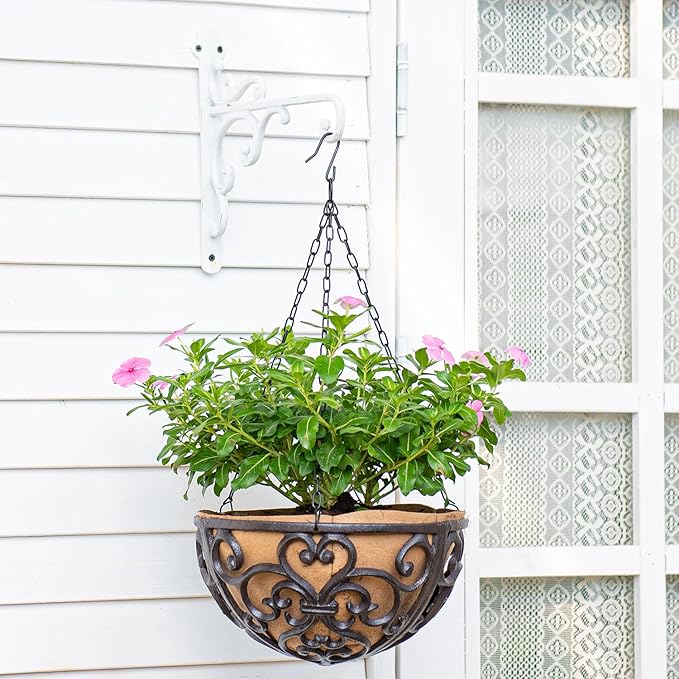 Sungmor Cast Iron Wall Hook Plant Hangers - Home & Garden Heavy Duty Hanging Bracket Plant Hooks - 2PC WHITE Decorative Wall Mount Hooks for Hanging Planter Pot Bird Feeder Birdcage Lantern Wind Chime