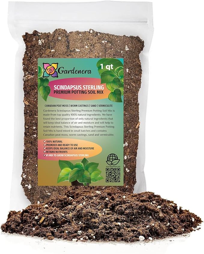 Gardenera Premium Scindapsus Sterling Plant Potting Mix - Crafted for Luxurious Growth and Stunning Variegation - 1 Quart
