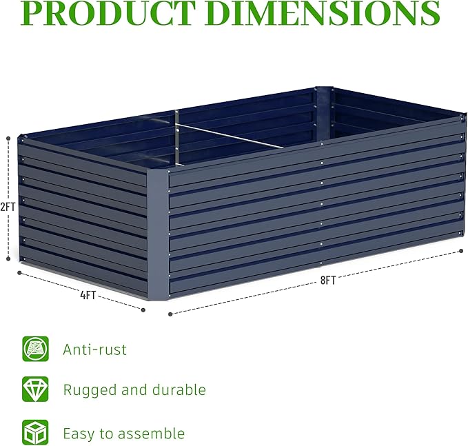 8x4x2 ft Outdoor Raised Garden Bed, Large Metal Planter Raised Beds, Planters for Outdoor Plants for Vegetables, Flowers, Herbs, Fruits, and Succulents.(4 Pcs,Blue)