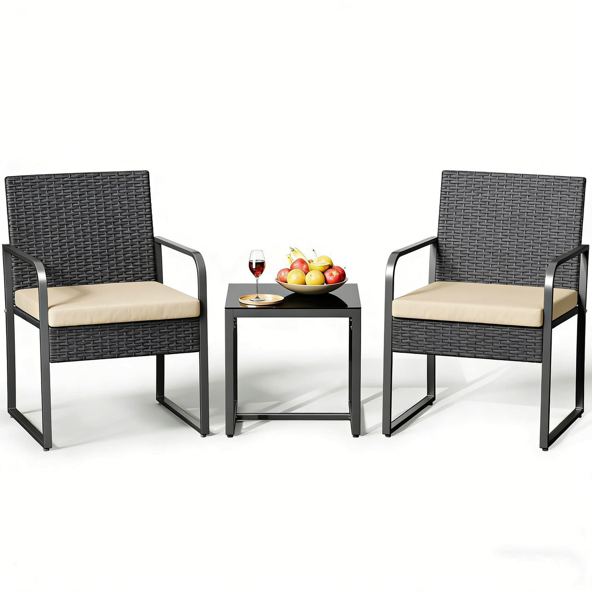 Gizoon 3 Pieces Patio Furniture Sets, Cushion-Beige
