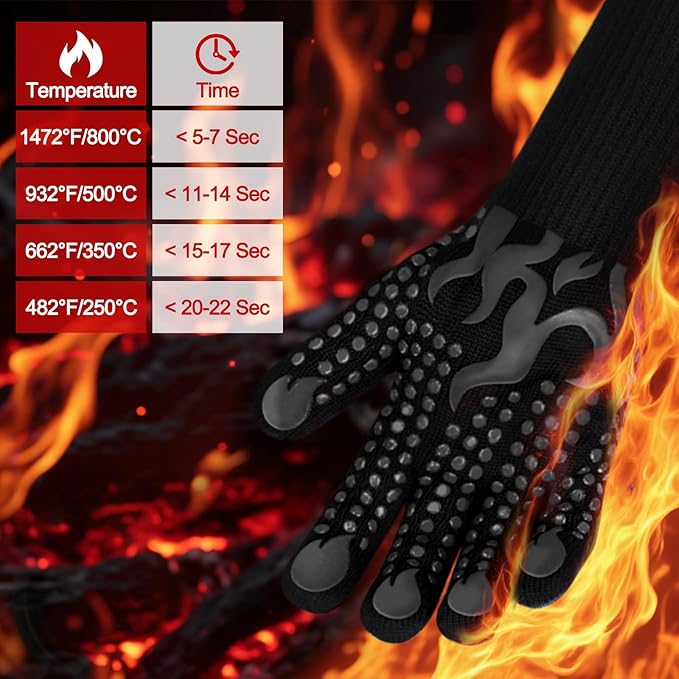 Comsmart BBQ Gloves, 1472F Heat Resistant Silicone Non-Slip Oven Mitts, Long Kitchen Gloves Perfect for Grilling, Cooking, Baking, Cutting